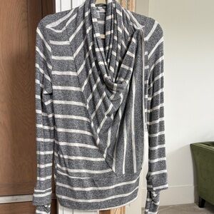 Splendid Charcoal and Cream Striped Cowl Neck Sweater